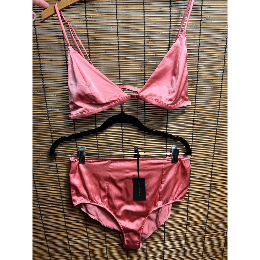 BNWT Kiki de Montparnasse L Rose Pink Tous Les Jours Satin Silk Lingerie Set